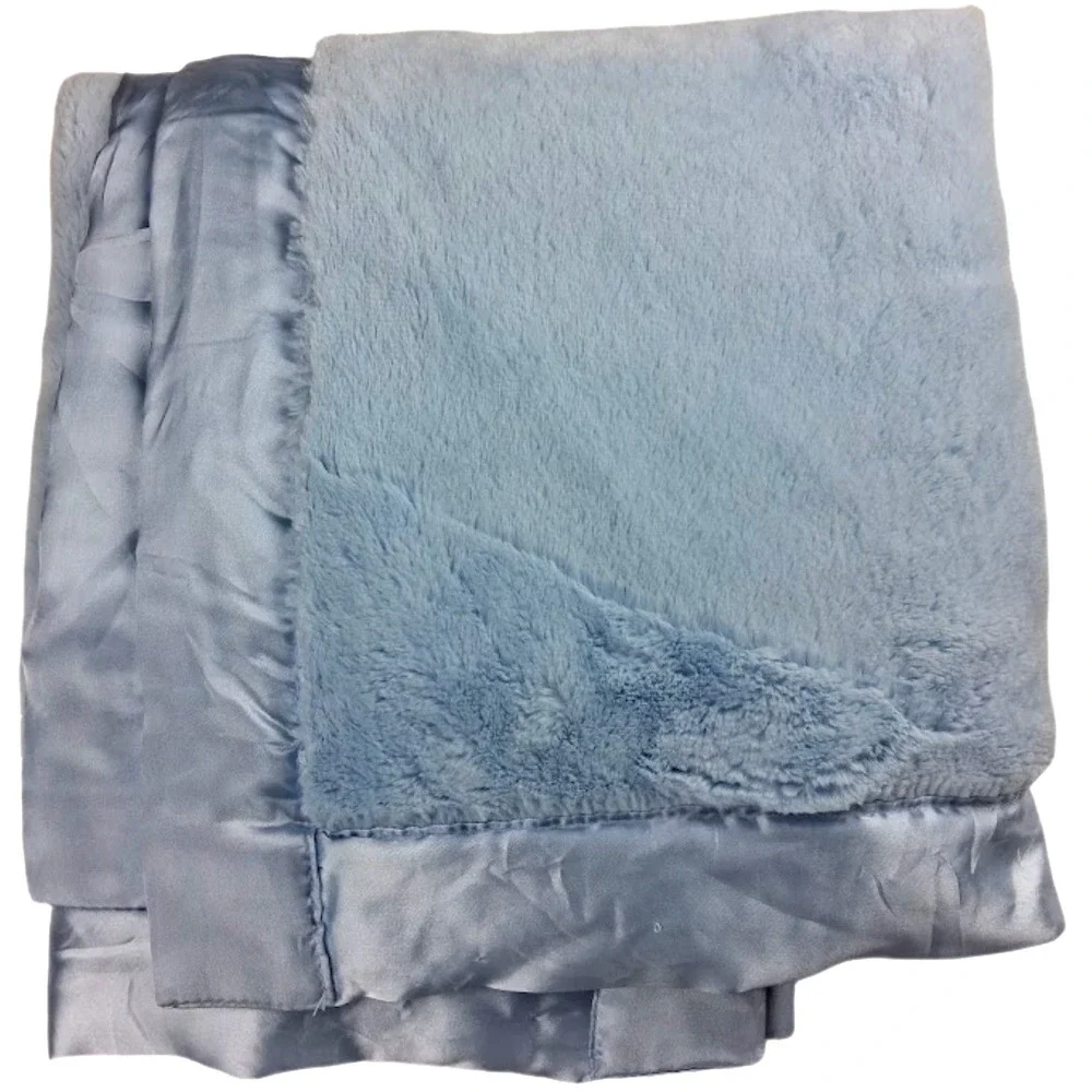 Little Me Solid Blue Plush Baby Blanket Satin Trim Backside 30x40 New Boy